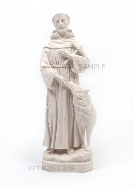 画像1: プラストマーブル製　聖像　聖フランシスコと狼　白 31cm (1)