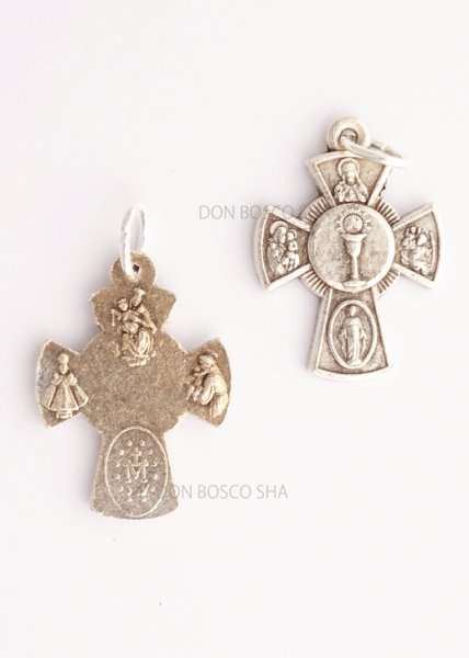 画像1: ミニ十字架　銀色　カリスとホスチア (1)