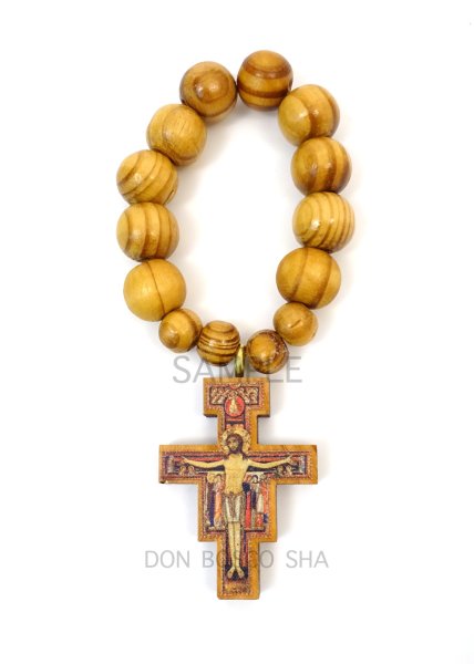 画像1: ミニロザリオ　オリーブ珠　サン・ダミアーノ十字架 (1)