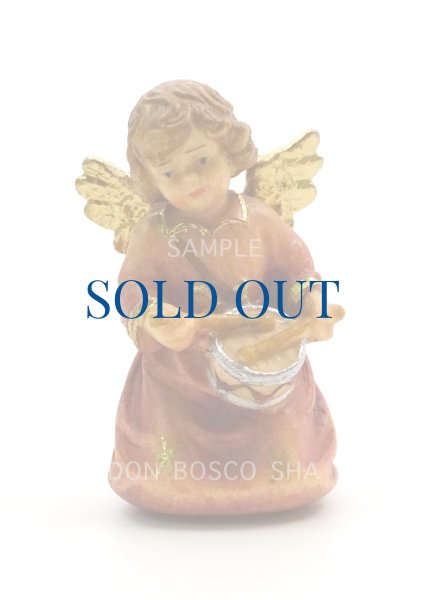 画像1: 小さな木彫り天使像　太鼓の天使　カラー 4.2cm (1)