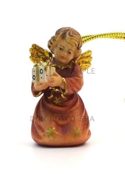 画像1: 小さな木彫り天使像　プレゼントをもつ天使　カラー 4.5cm (1)