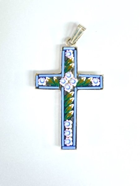 画像1: ミニ十字架　フィレンツェモザイクペンダントトップ　シルバー（※色はアソート入荷のため指定できません）※店頭在庫残り一点 (1)