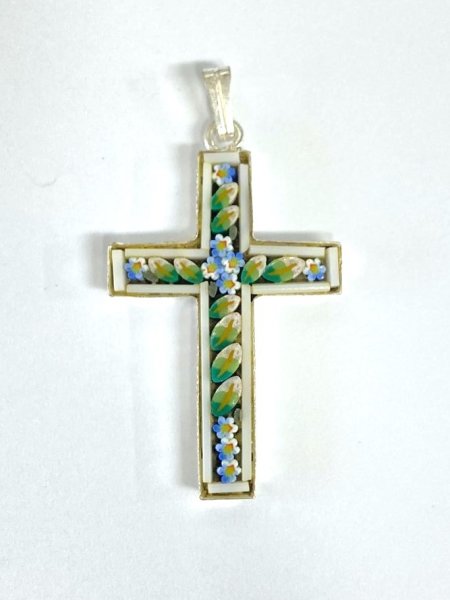 画像2: ミニ十字架　フィレンツェモザイクペンダントトップ　シルバー（※色はアソート入荷のため指定できません）※店頭在庫残り一点 (2)