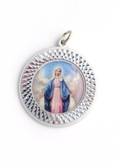 メダイ 四角 無原罪の聖母 カラー+銀色 - ドン・ボスコ社