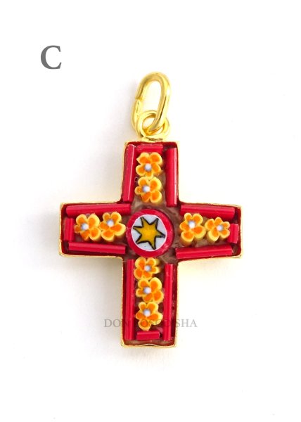 画像3: ミニ十字架　フィレンツェモザイクペンダントトップ　金メッキ (3)