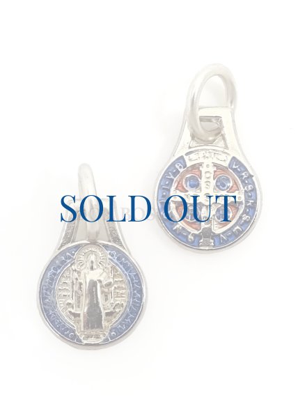 画像1: メダイ　聖ベネディクト　丸 銀色+カラー 直径9mm (1)