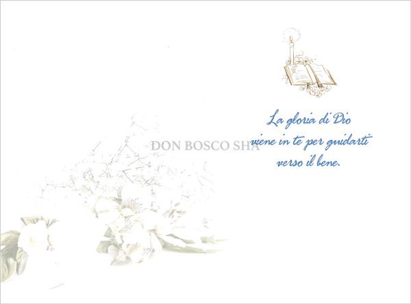 画像2: イタリア製二つ折りカード　堅信　ブルー文字+白花 (2)