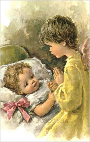 画像1: イタリア製　ご絵　天使と幼子(ピンクリボン)(※5枚セット) (1)