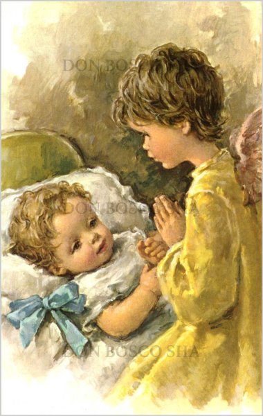 画像1: イタリア製　ご絵　天使と幼子(ブルーリボン)(※5枚セット) (1)