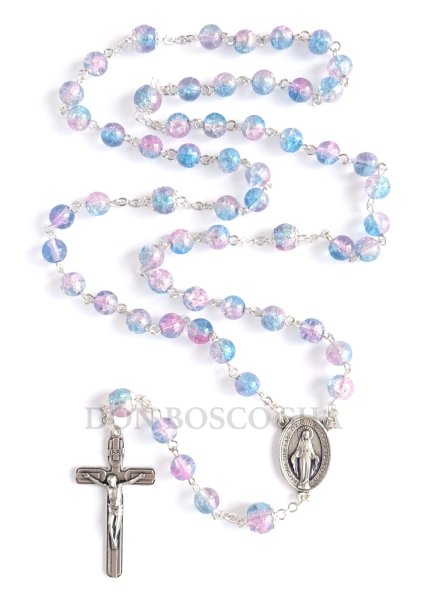 画像1: ロザリオ ガラス丸 混彩2色珠+飾り珠  水色＆ピンク (1)