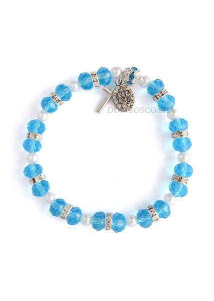 画像2: ロザリオブレスレット ガラス2つ珠　水色 (2)