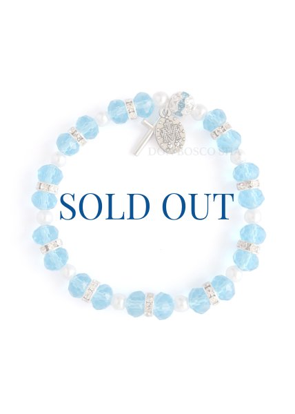 画像2: ロザリオブレスレット ガラス2つ珠　水色 (2)