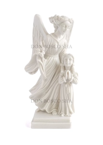 画像1: プラストマーブル製　天使と女の子像　15cm 白 (1)