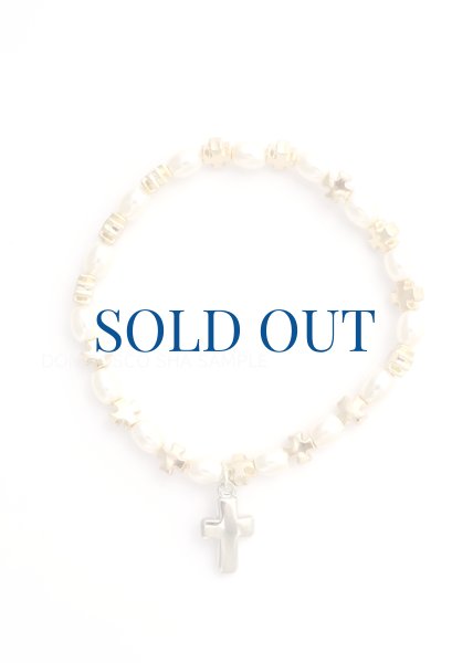 画像1: ブレスレット　パール調珠+十字型珠 金色　※在庫僅少 (1)