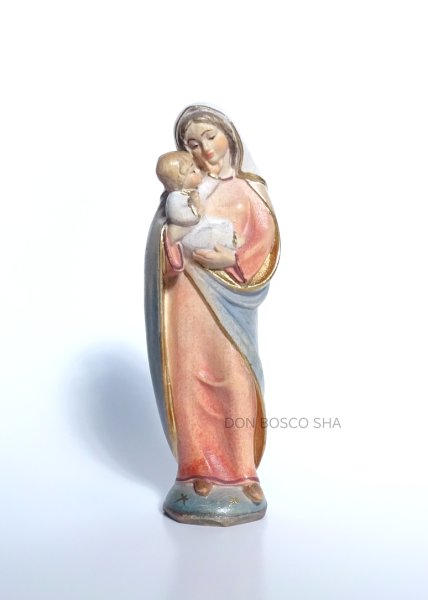 画像1: 木彫り　聖母子像　カラー(アクア) 10cm　 (1)