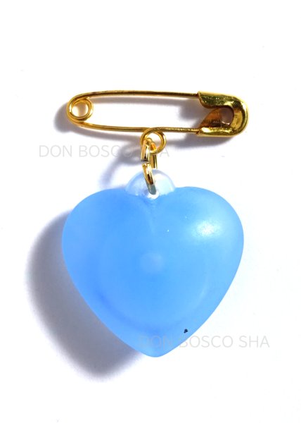 画像2: ピン付メダイ ハート型　扶助者聖母　ブルー (2)