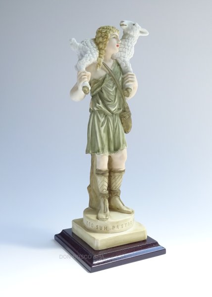 画像6: 善き牧者像　約20cm カラー（木製台座）　※在庫1点のみ (6)