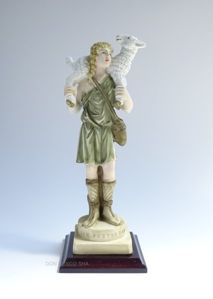 画像5: 善き牧者像　約20cm カラー（木製台座）　※在庫1点のみ (5)