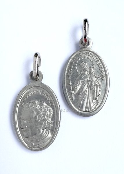画像1: 両面メダイ　扶助者聖母&ドン・ボスコ 銀色 18mm　NB　※在庫僅少 (1)