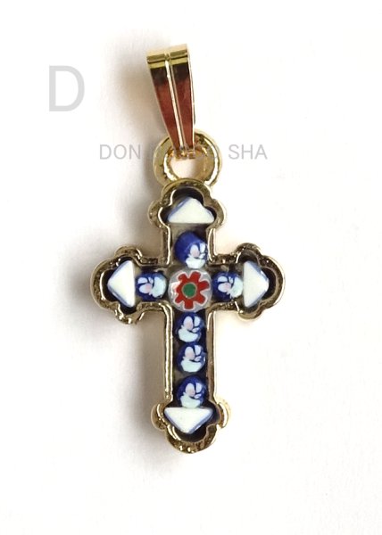 画像4: ミニ十字架　フィレンツェモザイクペンダントトップ　金メッキ (4)