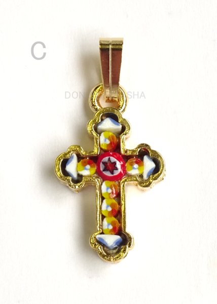 画像3: ミニ十字架　フィレンツェモザイクペンダントトップ　金メッキ (3)