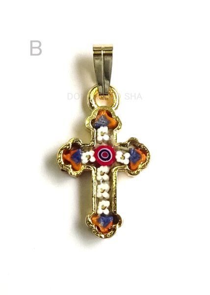 画像2: ミニ十字架　フィレンツェモザイクペンダントトップ　金メッキ (2)