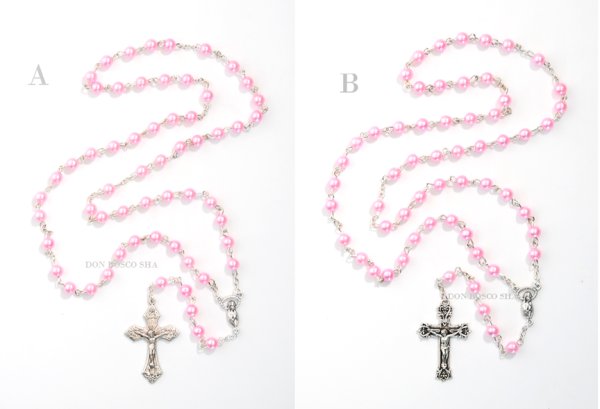 画像1: ロザリオ　パール調 6mm珠 ピンク　NB ※在庫僅少 (1)