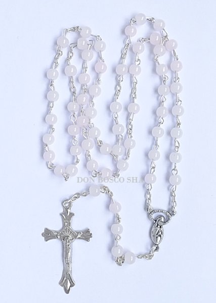 画像1: ロザリオ ガラス　5mm珠 　淡いピンク色 　　※在庫僅少 (1)