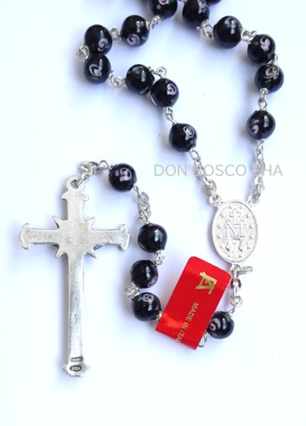 画像3: ロザリオ　シルバー925＆花柄ベネチアン珠　黒色 【返品不可商品】※在庫僅少 (3)