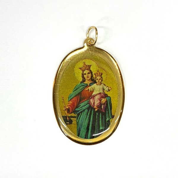 画像1: メダイ　扶助者聖母　カラー・楕円　金色 (1)