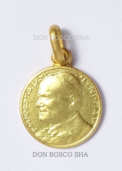 画像1: メダイ 18金　ヨハネ・パウロ2世 (第264代ローマ教皇・列聖前）　マット調 12mm【返品不可商品】※在庫僅少 (1)