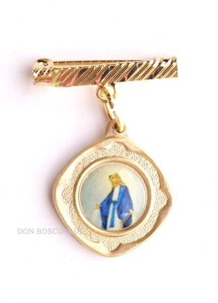 画像1: メダイ ひし形　無原罪の聖母　カラー・金色 ピン付き (1)