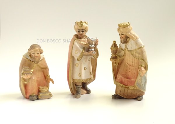 画像1: ★20％OFF★　木彫り 3人の博士 プレゼピオ7.5cm用　カラーアクア　 【返品不可商品】 (1)