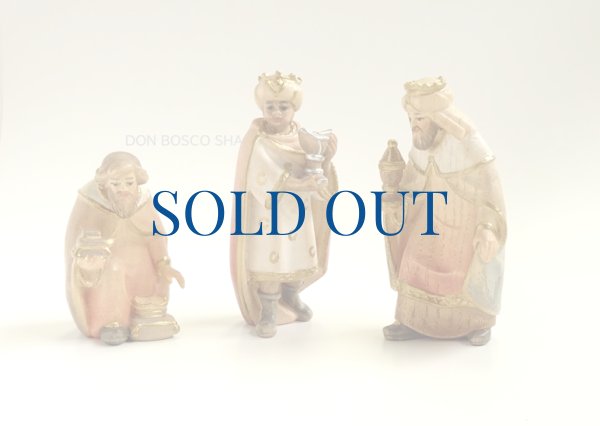 画像1: ★20％OFF★　木彫り 3人の博士 プレゼピオ7.5cm用　カラーアクア　 【返品不可商品】 (1)