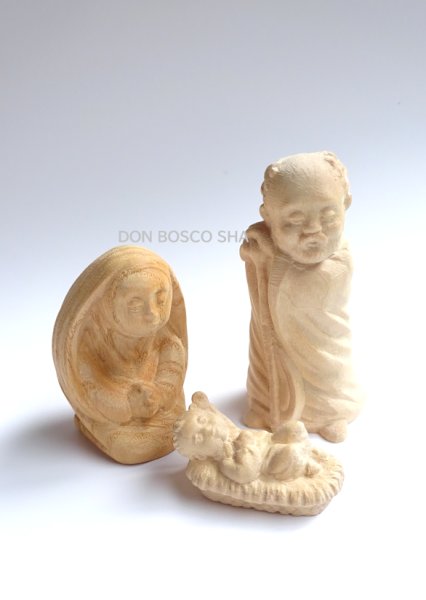 画像1: ★30％OFF★　木彫り　アジア風 聖家族　白木　H8cm (1)
