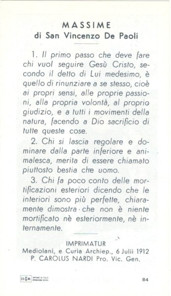 画像2: イタリア製　ご絵　聖ヴィンセンシオ・ア・パウロ　N.84　(※5枚セット) (2)