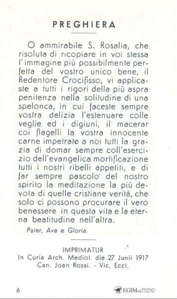 画像2: イタリア製　ご絵　聖ロザリア（裏：イタリア語の祈り）(※5枚セット) (2)