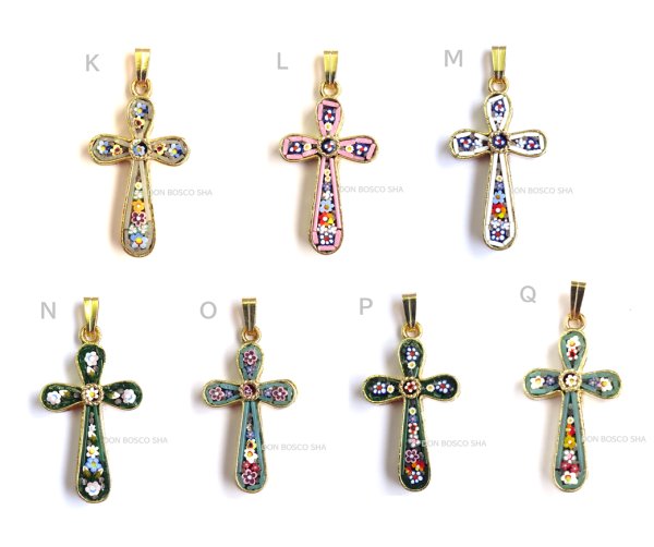 画像1: ミニ十字架　フィレンツェモザイクペンダントトップ　金メッキ (1)