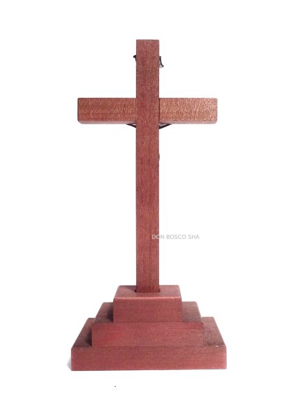画像4: 卓上十字架 金属製キリスト像付  H14cm　茶色　D1010213【お取り寄せ品・キャンセル、返品不可商品】 (4)