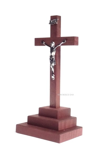 画像2: 卓上十字架 金属製キリスト像付  H14cm　茶色　D1010213【お取り寄せ品・キャンセル、返品不可商品】 (2)