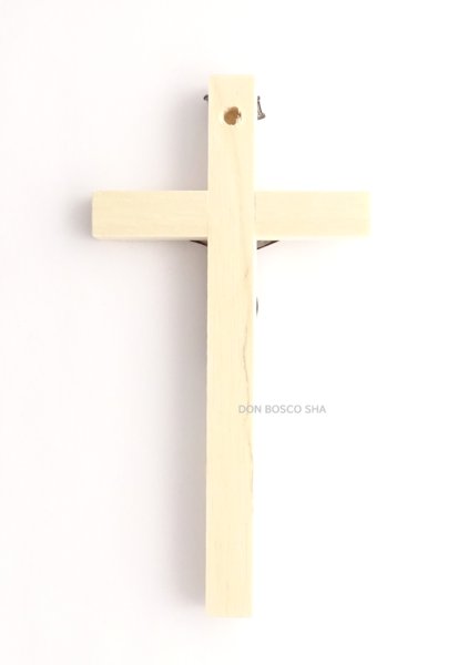 画像2: 壁掛十字架　木製　金属像付　H11cm　白木　 D1010122　【お取り寄せ品・キャンセル、返品不可商品】 (2)