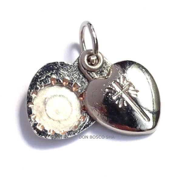 画像2: メダイ スライドハート型　アニュス・デイ（神の小羊）銀色 (2)