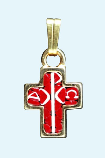 画像3: ミニ十字架　フィレンツェモザイク （PXαΩ）金メッキ+赤　 (3)