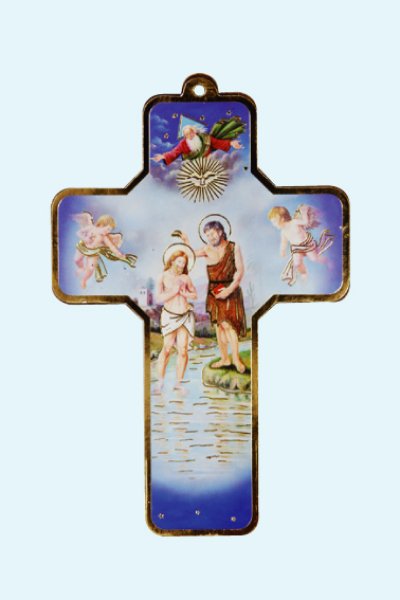 画像2: 板絵壁掛十字架　主の洗礼と洗礼者聖ヨハネ (2)