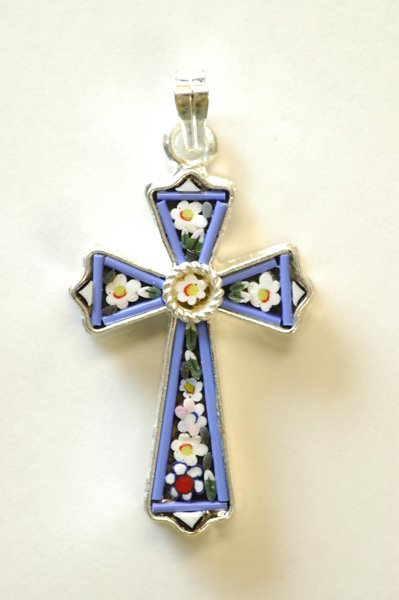 画像3: ミニ十字架 フィレンツェモザイクペンダントトップ 銀メッキ(※色はアソート入荷のため指定できません) (3)