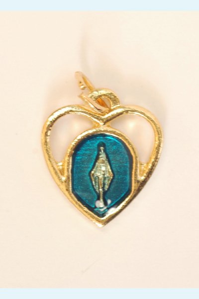 画像3: メダイ 透かしハート型 無原罪のマリア 金色+ブルー  (3)