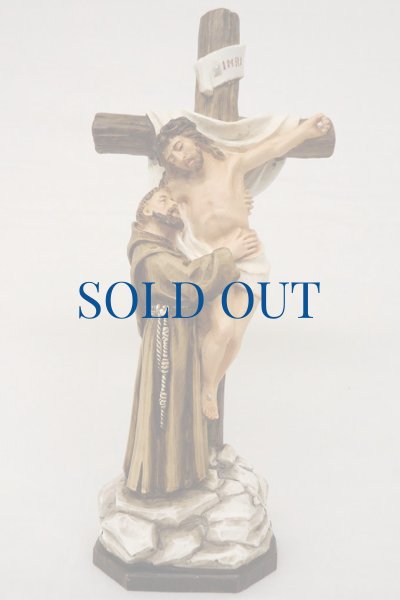 画像1: プラストマーブル製　聖フランシスコと十字架のイエス像　29cm カラー (1)