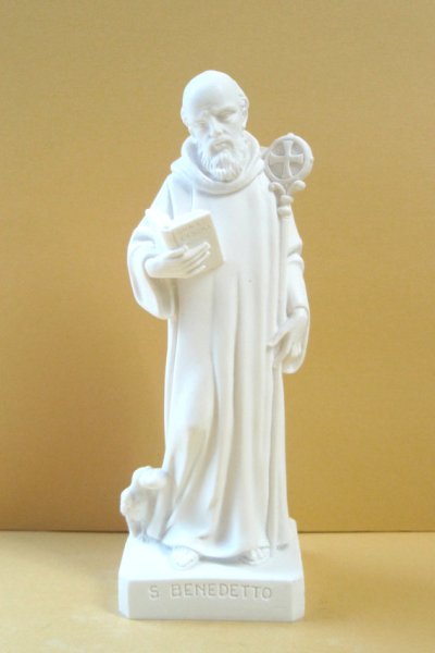 画像1: プラストマーブル製　聖ベネディクト像　約17cm 白 (1)