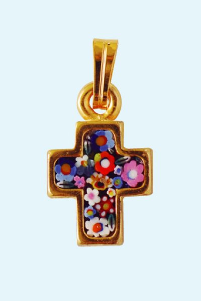 画像6: ミニ十字架　フィレンツェモザイクペンダントトップ(小)　金メッキ（※色はアソート入荷のため指定できません）※在庫僅少 (6)
