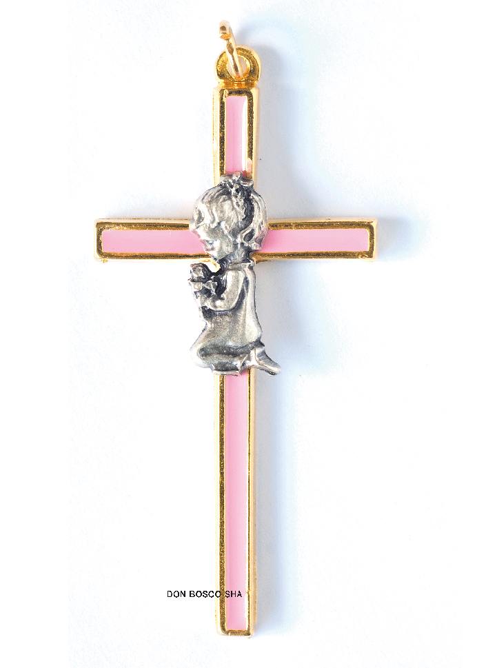 ミニ十字架　初聖体子ども女の子　ピンク